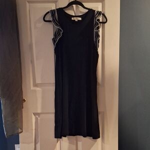 LOFT Black Dress Ruffle Sleeve with White Trim